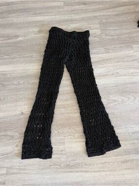 Zara Black Open-Knit Flared Pants